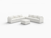 Juego de sofá de espacio abierto blanco Deluxe Cloud de 6 plazas | 8 piezas (incluye 2 otomanas), tela de poliéster con aspecto de lino, fácil de limpiar