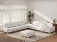 Deluxe Cloud 6-Seater White Open Space Sofa Set | 8-Piece (Includes 2 Ottomans), Linen Look Poly Fabric, Easy To Clean