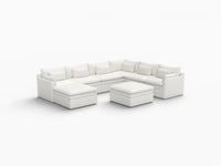 Deluxe Cloud 6-Seater White Open Space Sofa Set | 8-Piece (Includes 2 Ottomans), Linen Look Poly Fabric, Easy To Clean