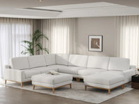 Deluxe Cloud 6-Seater White Open Space Sofa Set | 8-Piece (Includes 2 Ottomans), Linen Look Poly Fabric, Easy To Clean