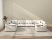 Deluxe Cloud 6-Seater White Pit Sectional | 6-Piece, Chenille And Linen Fabric, Washable Cushion Covers