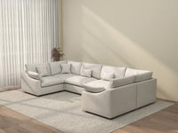 Deluxe Cloud 6-Seater White Pit Sectional | 6-Piece, Chenille And Linen Fabric, Washable Cushion Covers