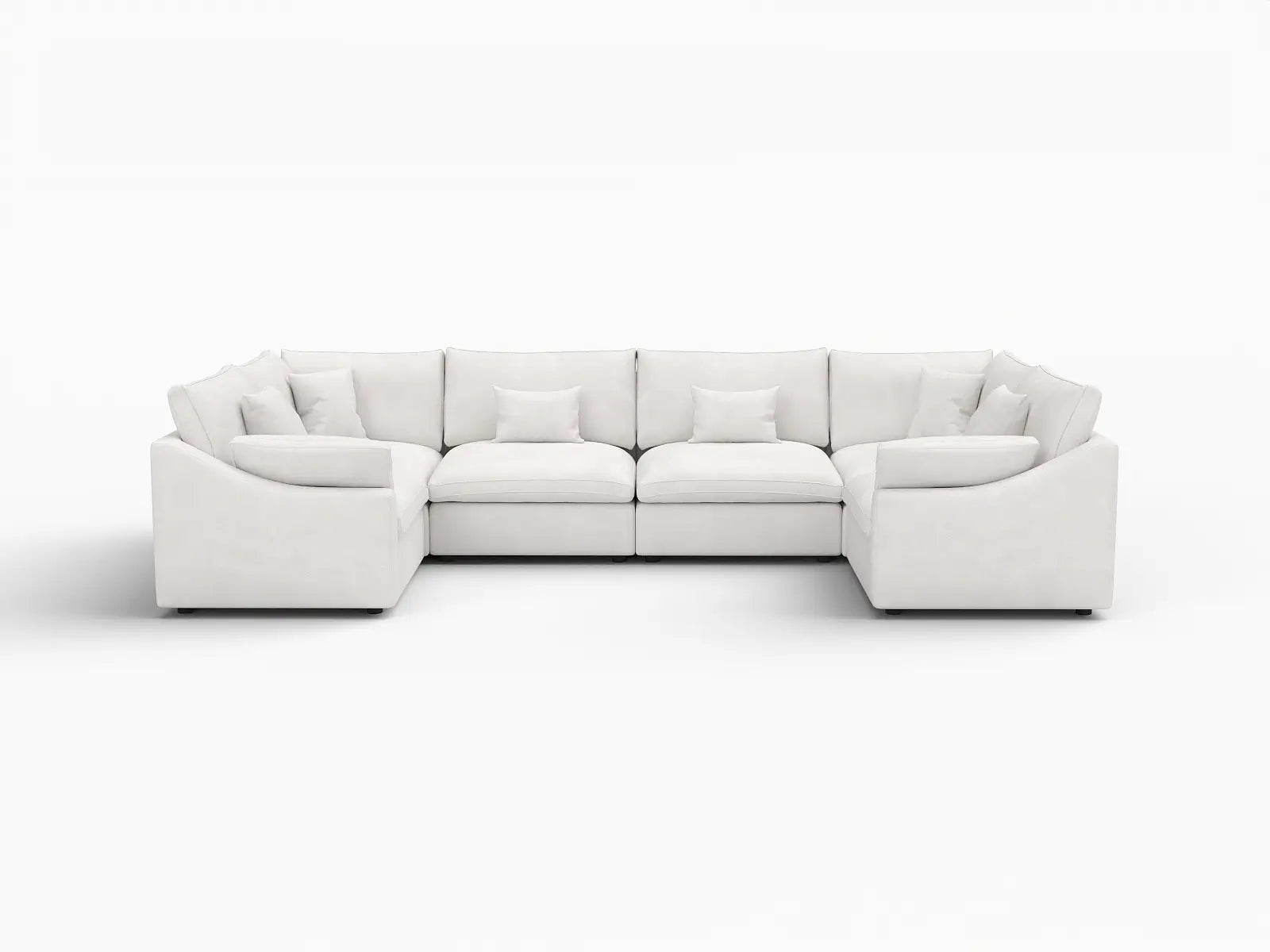 Deluxe Cloud 6-Seater White Pit Sectional | 6-Piece, Chenille And Linen Fabric, Washable Cushion Covers