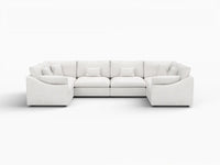 Deluxe Cloud 6-Seater White Pit Sectional | 6-Piece, Chenille And Linen Fabric, Washable Cushion Covers