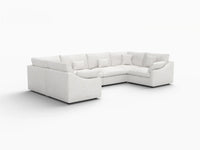 Deluxe Cloud 6-Seater White Pit Sectional | 6-Piece, Chenille And Linen Fabric, Washable Cushion Covers