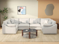 Deluxe Cloud 6-Seater White Pit Sectional | 6-Piece, Chenille And Linen Fabric, Washable Cushion Covers