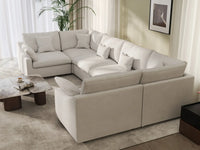 Deluxe Cloud 6-Seater White Pit Sectional | 6-Piece, Chenille And Linen Fabric, Washable Cushion Covers