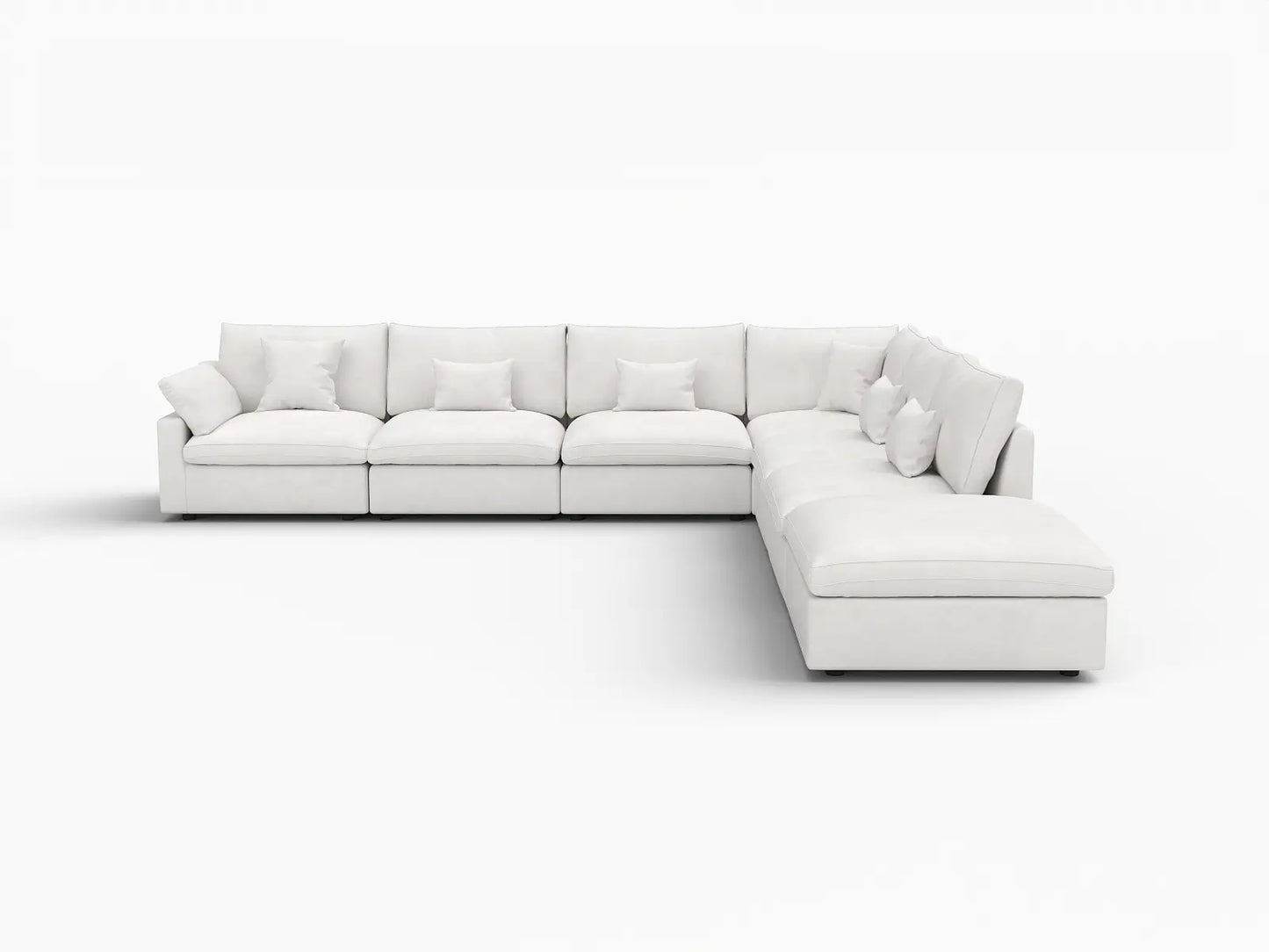 Deluxe Cloud 6-Seater White Pit Sectional | 7-Piece (Includes 1 Ottoman), Chenille And Linen Fabric, Washable Cushion Covers