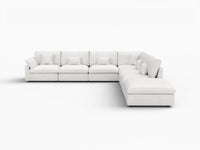 Deluxe Cloud 6-Seater White Pit Sectional | 7-Piece (Includes 1 Ottoman), Chenille And Linen Fabric, Washable Cushion Covers