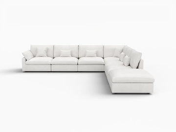 Deluxe Slope Cloud Sectional Sofa Covers | White Chenille and Linen Sofa Cover for 6-Seater with 1-Ottoman