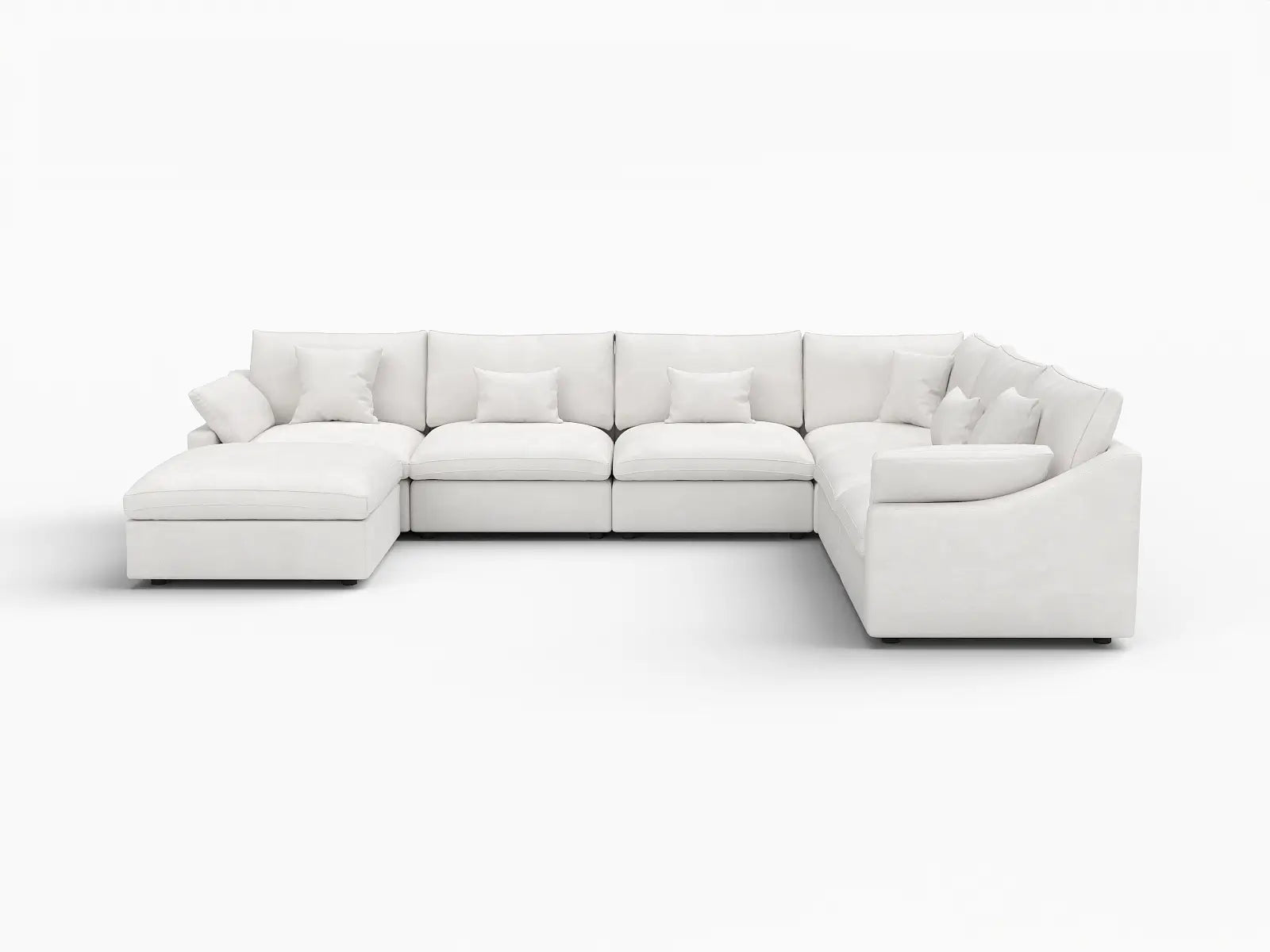 Deluxe Cloud 6-Seater White Pit Sectional | 7-Piece (Includes 1 Ottoman), Chenille And Linen Fabric, Washable Cushion Covers