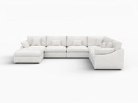 Deluxe Cloud 6-Seater White Pit Sectional | 7-Piece (Includes 1 Ottoman), Chenille And Linen Fabric, Washable Cushion Covers