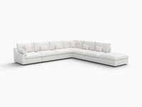 Deluxe Cloud 6-Seater White Pit Sectional | 7-Piece (Includes 1 Ottoman), Chenille And Linen Fabric, Washable Cushion Covers