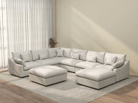 Deluxe Cloud 6-Seater White Pit Sectional | 8-Piece (Includes 2 Ottomans), Chenille And Linen Fabric, Washable Cushion Covers