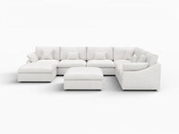 Deluxe Cloud 6-Seater White Pit Sectional | 8-Piece (Includes 2 Ottomans), Chenille And Linen Fabric, Washable Cushion Covers