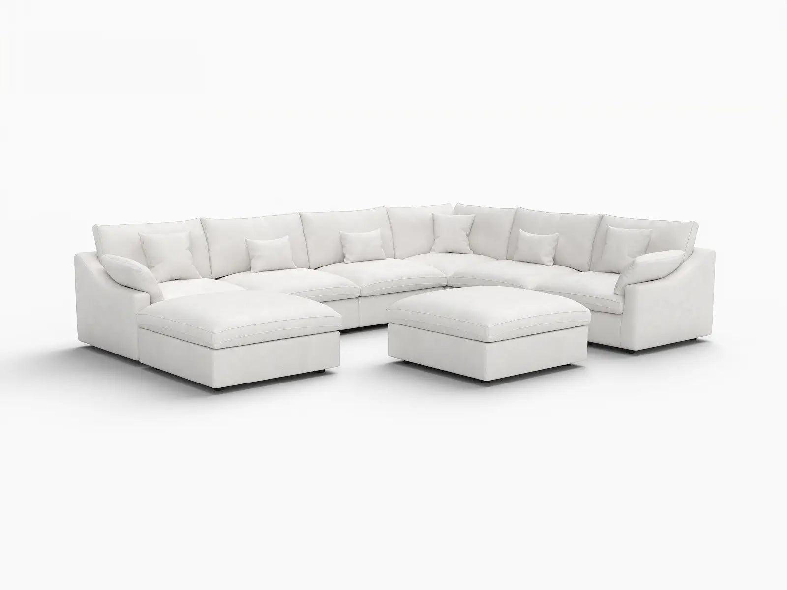 Deluxe Cloud 6-Seater White Pit Sectional | 8-Piece (Includes 2 Ottomans), Chenille And Linen Fabric, Washable Cushion Covers