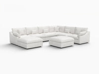Deluxe Cloud 6-Seater White Pit Sectional | 8-Piece (Includes 2 Ottomans), Chenille And Linen Fabric, Washable Cushion Covers