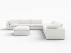 Deluxe Premium Cloud Sectional Sofa Covers | White Cotton and Linen Sofa Cover for 6-Seater with 2-Ottomans