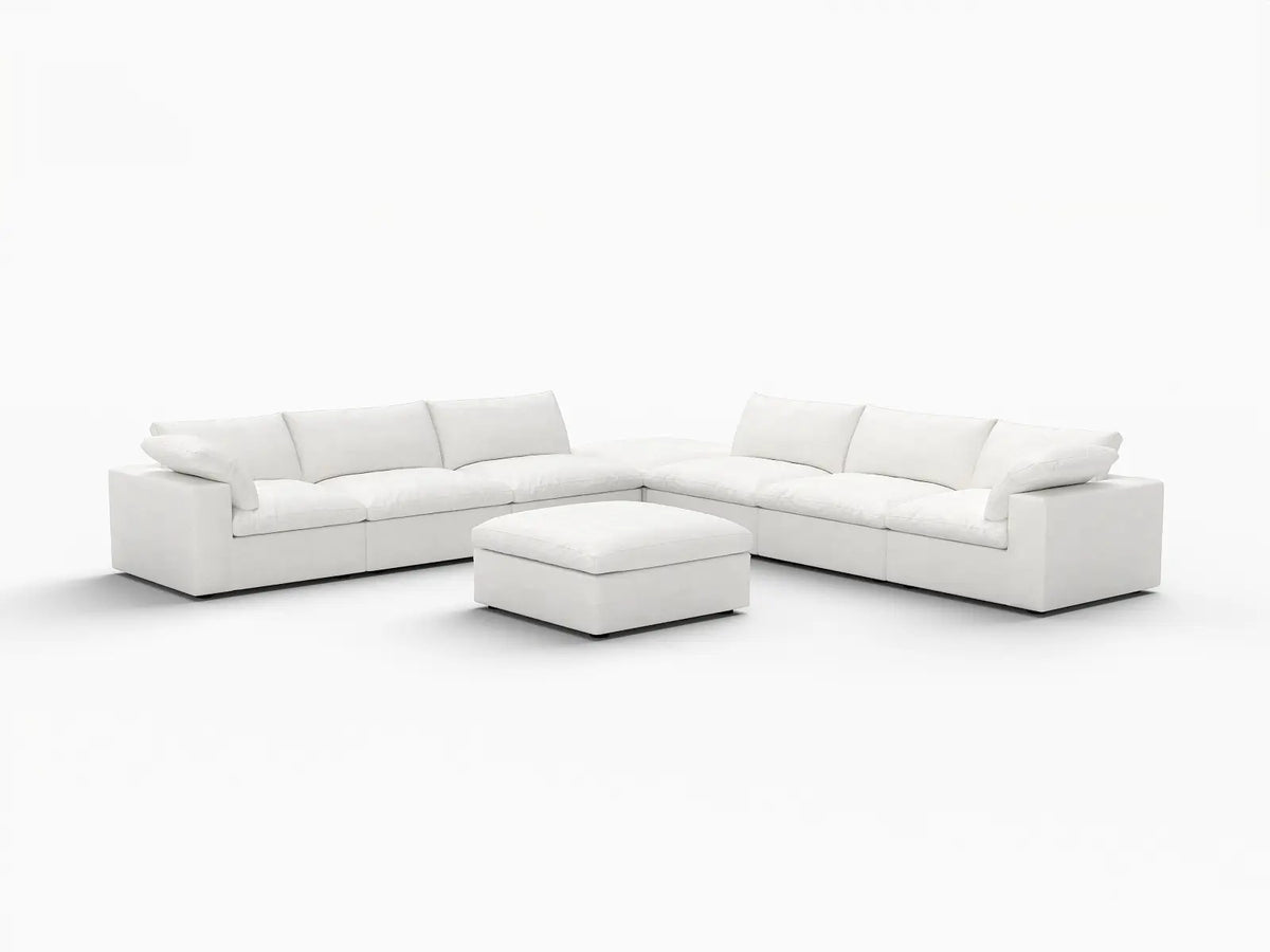 Deluxe Premium Cloud Sectional Sofa Covers | White Cotton and Linen Sofa Cover for 6-Seater with 2-Ottomans
