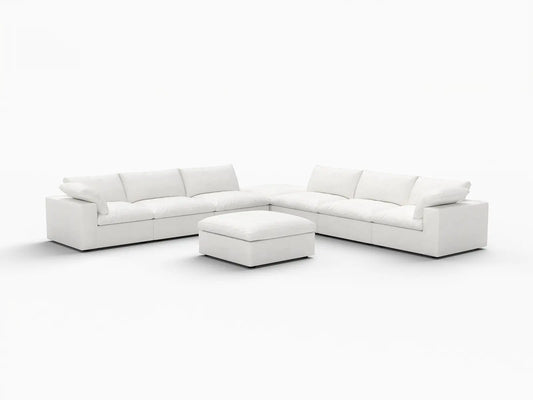 Deluxe Premium Cloud Sectional Sofa Covers | White Cotton and Linen Sofa Cover for 6-Seater with 2-Ottomans