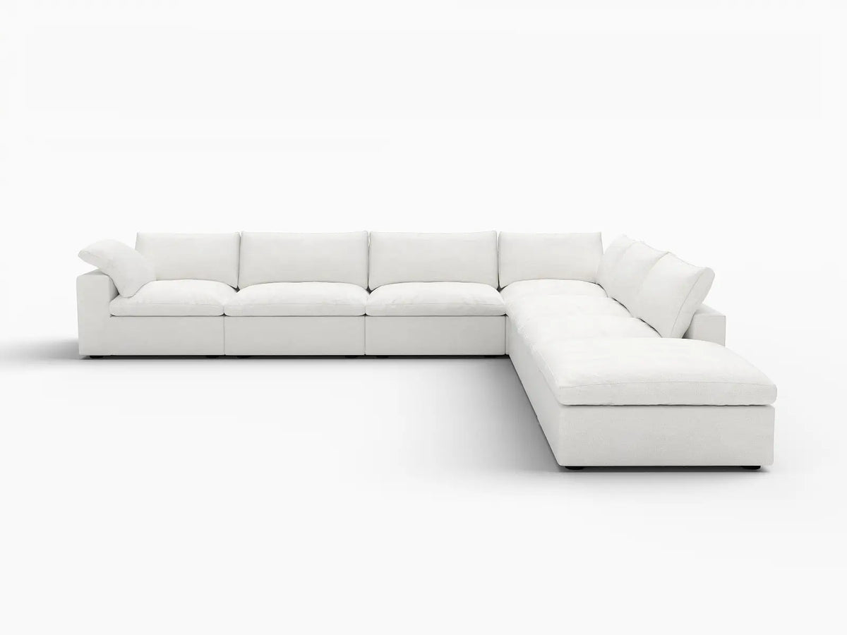 Deluxe Premium Cloud Sectional Sofa Covers | White Cotton and Linen Sofa Cover for 6-Seater with 1-Ottoman