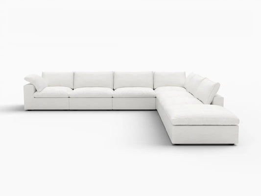 Deluxe Premium Cloud Sectional Sofa Covers | White Cotton and Linen Sofa Cover for 6-Seater with 1-Ottoman
