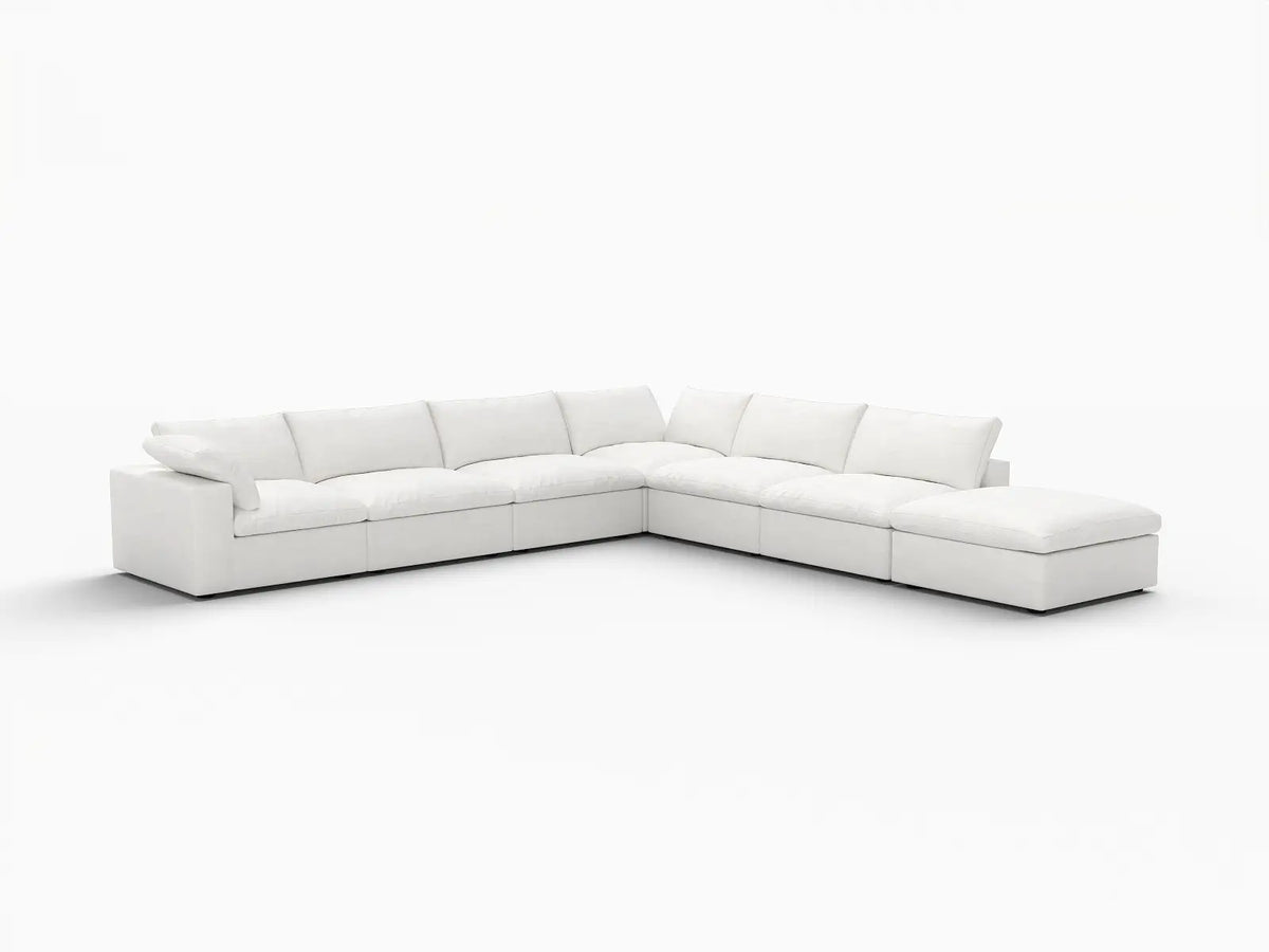 Deluxe Premium Cloud Sectional Sofa Covers | White Cotton and Linen Sofa Cover for 6-Seater with 1-Ottoman