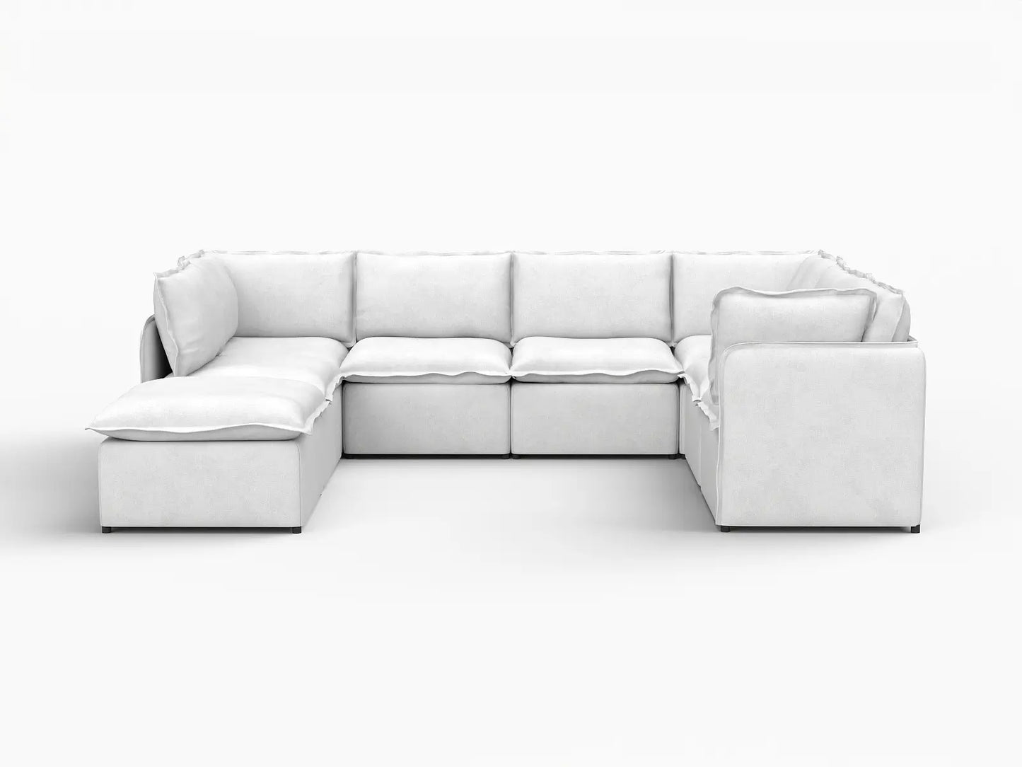 Deluxe Cloud 7-Seater Beige Open Space U-Shaped Sectional | 8-Piece (Includes 1 Ottoman), Linen Look Poly Fabric, Easy To Clean