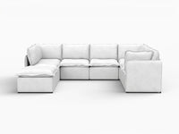Deluxe Cloud 7-Seater Beige Open Space U-Shaped Sectional | 8-Piece (Includes 1 Ottoman), Linen Look Poly Fabric, Easy To Clean