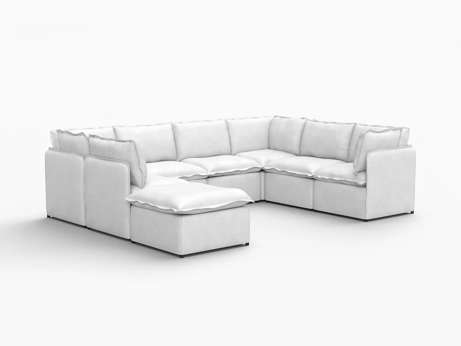 Deluxe Cloud 7-Seater Beige Open Space U-Shaped Sectional | 8-Piece (Includes 1 Ottoman), Linen Look Poly Fabric, Easy To Clean