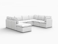 Deluxe Cloud 7-Seater Beige Open Space U-Shaped Sectional | 8-Piece (Includes 1 Ottoman), Linen Look Poly Fabric, Easy To Clean