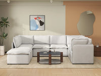 Deluxe Cloud 7-Seater Beige Open Space U-Shaped Sectional | 8-Piece (Includes 1 Ottoman), Linen Look Poly Fabric, Easy To Clean