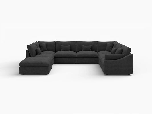 Deluxe Slope Cloud Sectional Sofa Covers | Black Chenille and Linen Sofa Cover for 7-Seater with 1-Ottoman