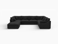 Deluxe Cloud 7-Seater Black Pit Sectional | 8-Piece (Includes 1 Ottoman), Chenille And Linen Fabric, Washable Cushion Covers