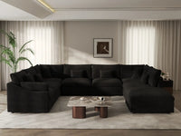 Deluxe Cloud 7-Seater Black Pit Sectional | 8-Piece (Includes 1 Ottoman), Chenille And Linen Fabric, Washable Cushion Covers