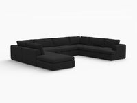 Deluxe Cloud 7-Seater Black U-Shaped Sectional | 8-Piece (Includes 1 Ottoman), Bouclé Sherpa-Like Fabric, Washable Cushion Covers