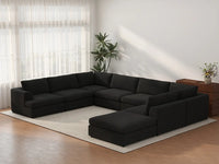 Deluxe Cloud 7-Seater Black U-Shaped Sectional | 8-Piece (Includes 1 Ottoman), Bouclé Sherpa-Like Fabric, Washable Cushion Covers
