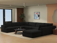 Deluxe Cloud 7-Seater Black U-Shaped Sectional | 8-Piece (Includes 1 Ottoman), Bouclé Sherpa-Like Fabric, Washable Cushion Covers