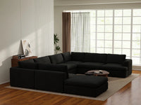 Deluxe Cloud 7-Seater Black U-Shaped Sectional | 8-Piece (Includes 1 Ottoman), Bouclé Sherpa-Like Fabric, Washable Cushion Covers