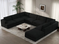 Deluxe Cloud 7-Seater Black U-Shaped Sectional | 8-Piece (Includes 1 Ottoman), Bouclé Sherpa-Like Fabric, Washable Cushion Covers