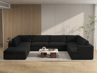 Deluxe Cloud 7-Seater Black U-Shaped Sectional | 8-Piece (Includes 1 Ottoman), Bouclé Sherpa-Like Fabric, Washable Cushion Covers