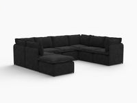 Deluxe Cloud 7-Seater Black U-Shaped Sectional | 8-Piece (Includes 1 Ottoman), Linen Look Poly Fabric, Washable Cushion Covers