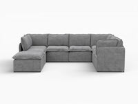 Deluxe Cloud 7-Seater Grey Open Space U-Shaped Sectional | 8-Piece (Includes 1 Ottoman), Linen Look Poly Fabric, Easy To Clean