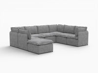 Deluxe Cloud 7-Seater Grey Open Space U-Shaped Sectional | 8-Piece (Includes 1 Ottoman), Linen Look Poly Fabric, Easy To Clean