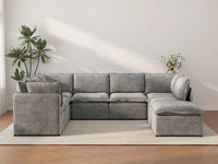 Deluxe Cloud 7-Seater Grey Open Space U-Shaped Sectional | 8-Piece (Includes 1 Ottoman), Linen Look Poly Fabric, Easy To Clean