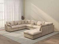 Deluxe Cloud 7-Seater Khaki Open Space Pit Sectional | 8-Piece (Includes 1 Ottoman), Chenille And Linen Fabric, Easy To Clean