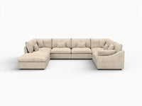 Deluxe Cloud 7-Seater Khaki Open Space Pit Sectional | 8-Piece (Includes 1 Ottoman), Chenille And Linen Fabric, Easy To Clean
