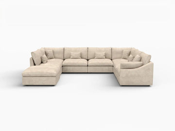 Deluxe Slope Cloud Sectional Sofa Covers | Khaki Chenille and Linen Sofa Cover for 7-Seater with 1-Ottoman