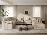 Deluxe Cloud 7-Seater Khaki Open Space Pit Sectional | 8-Piece (Includes 1 Ottoman), Chenille And Linen Fabric, Easy To Clean