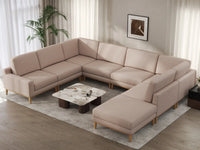 Deluxe Cloud 7-Seater Khaki U-Shaped Sectional | 8-Piece (Includes 1 Ottoman), Linen Look Poly Fabric, Washable Cushion Covers